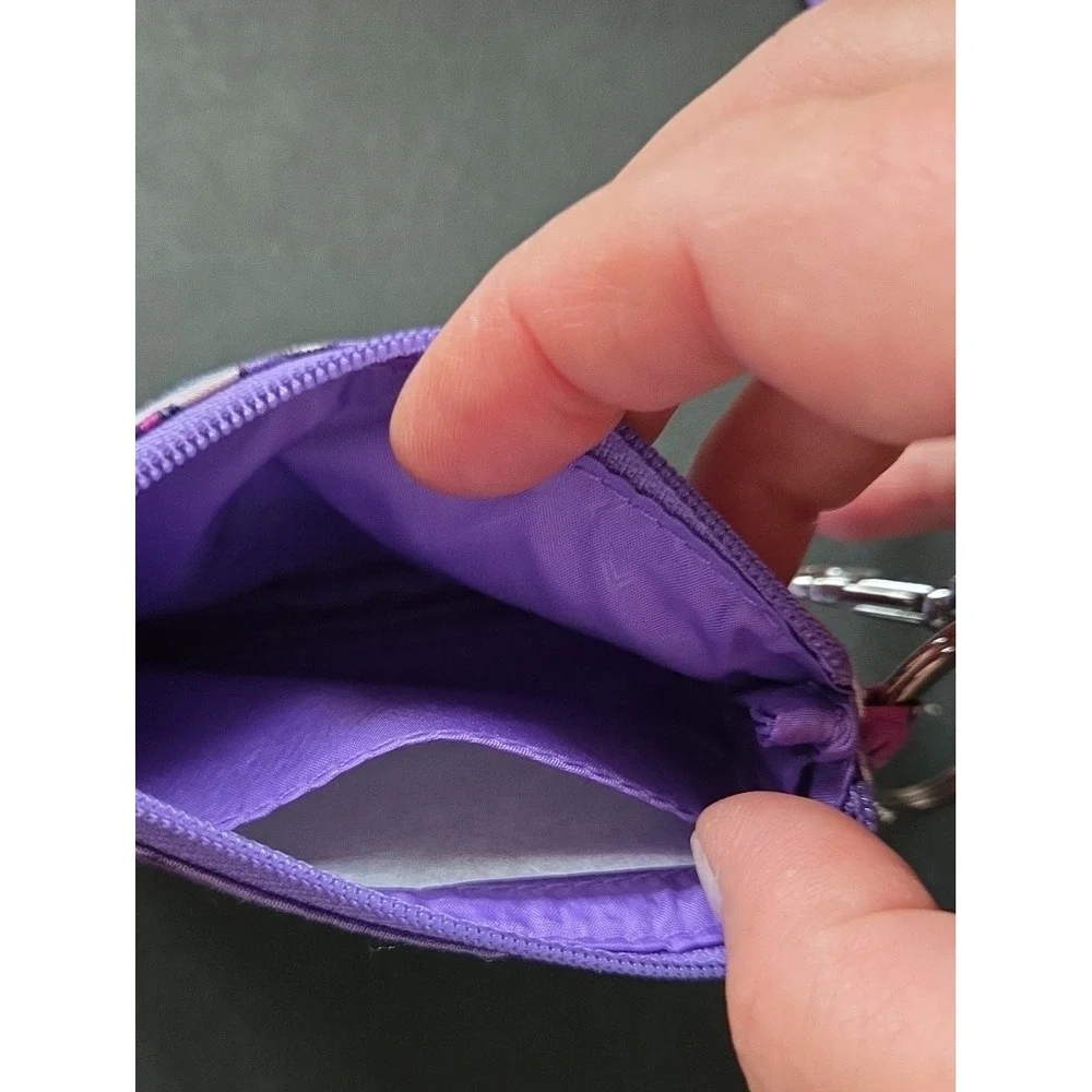 Vera Bradley Enchanted Garden Floral Zip Pouch ID Teacher Lanyard Purple Butter